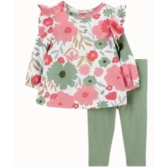 Carter's Just One You Baby Girls' 2PC Floral Top & Bottom Set Pink/Green Size 3M - Picture 2 of 5